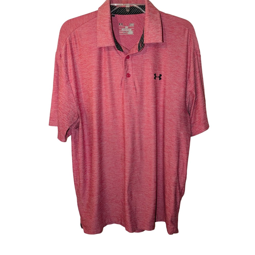 Under Armour Mens HeatGear Loose Fit Polo Shirt Heather Red Pink Size Large
